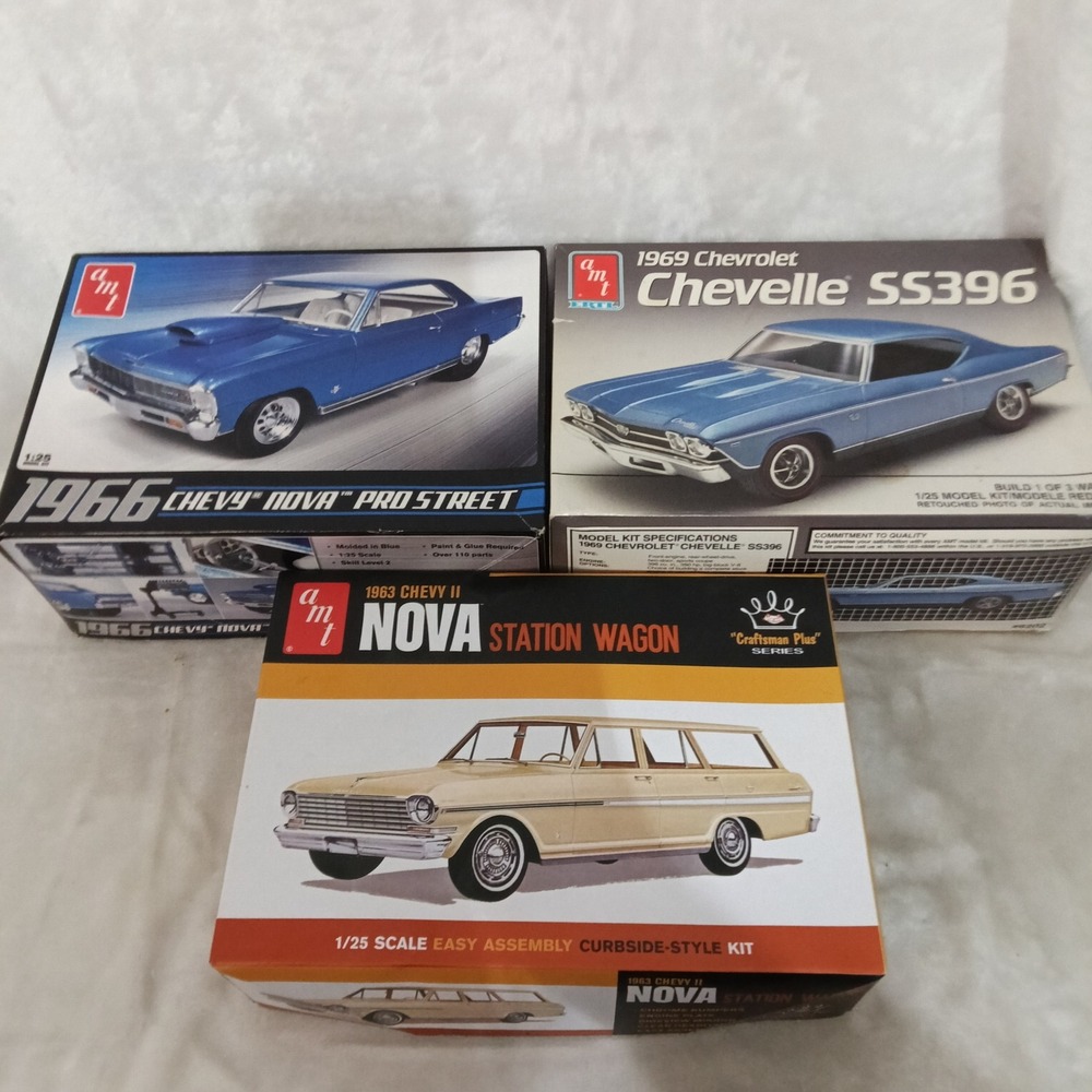 AMT 1/25 Model Car Kit Lot 1966 Chevy Nova 1969 Chevelle 1963 Nova Station Wagon